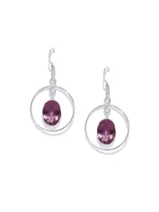 Bamboo Tree Jewels Silver-Toned & Purple Drop Earrings