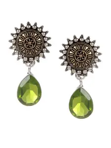 Bamboo Tree Jewels Silver-Toned & Green Contemporary Drop Earrings