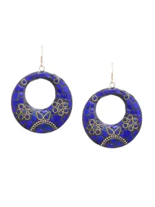 Bamboo Tree Jewels Blue & Gold-Toned Circular Drop Earrings