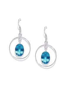 Bamboo Tree Jewels Silver-Toned & Blue Diamond Shaped Drop Earrings