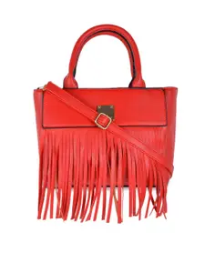 KLEIO Red PU Swagger Satchel with Fringed
