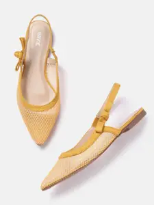 Lavie Women Mustard Yellow Woven Design Closed Toe Flats with Bows