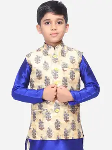 NAMASKAR Boys Cream Woven Design Nehru Jackets