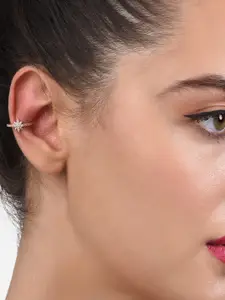 AMI Rose Gold-Plated & White Cubic Zirconia Contemporary Ear Cuff Earrings