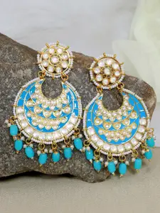 Crunchy Fashion Blue Gold-Plated Contemporary Chandbalis Earrings