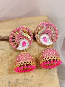 Crunchy Fashion Pink Gold-Plated Contemporary Jhumkas Earrings