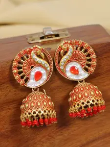 Crunchy Fashion Red Gold-Plated Contemporary Jhumkas Earrings