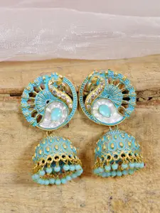 Crunchy Fashion Blue Gold-Plated Contemporary Jhumkas Earrings