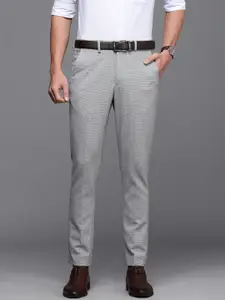 Louis Philippe Men Grey Carrot Fit Textured Formal Trousers