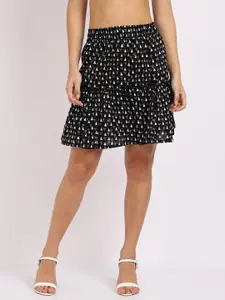 TAG 7 Black Above Knee-Length  Pure Cotton Tiered Skirt