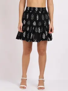 TAG 7 Women Black & White Printed Pure Cotton Tiered Skirts