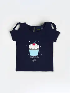 Juniors by Lifestyle Navy Blue Printed Pure Cotton Top