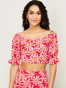 Ginger by Lifestyle Red Floral Print Pure Cotton Crop Top