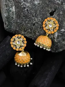 Silvermerc Designs Gold-Plated Orange Dome Shaped Jhumkas Earrings