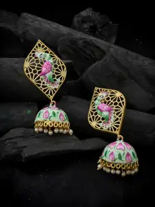 Silvermerc Designs Gold-Toned & Pink Ethnic Jhumkas Earrings
