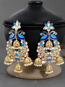 Silvermerc Designs Gold-Plated Kundan Contemporary Jhumkas Earrings