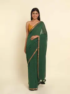 Suta Green & Gold-Toned Striped Zari Saree