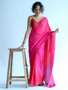Suta Pink Colourblocked Printed Liva Saree