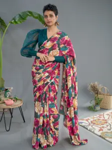 Suta Pink & Green Floral Printed Saree