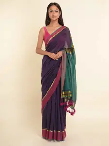 Suta Purple & Green Striped Saree
