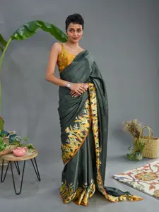Suta Green & Yellow Floral Printed Saree
