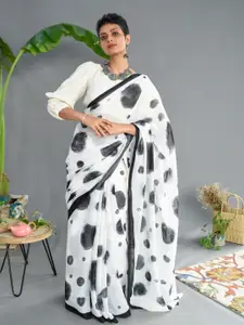 Suta White & Black Printed Zari Saree