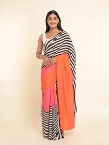 Suta Orange & Black Striped Saree