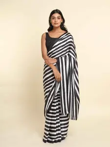 Suta White & Black Striped Saree