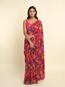 Suta Multicoloured & Pink Floral Printed Saree