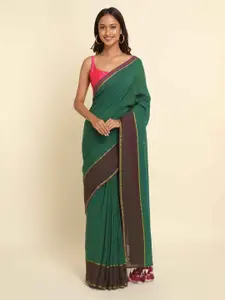 Suta Green & Purple Solid Cotton Blend Saree