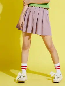 Noh.Voh - SASSAFRAS Kids Girls Lavender Solid Flared Pleated Mini Skirt