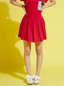Noh.Voh - SASSAFRAS Kids Girls Red Solid Pure Cotton A-Line Mini Skirt