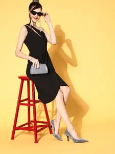 Berrylush Women Stylish Black Solid New Neckline Dress