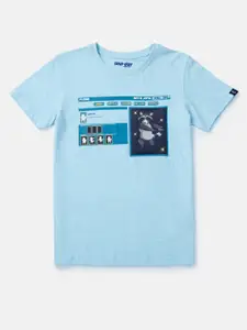 Gini and Jony Boys Blue Printed Cotton T-shirt