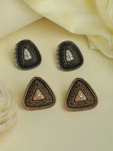 Priyaasi Gold and Silver Plated Set of 2 Studs Earrings