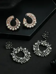 Priyaasi Silver-Toned Set Of 2 Contemporary Drop Earrings