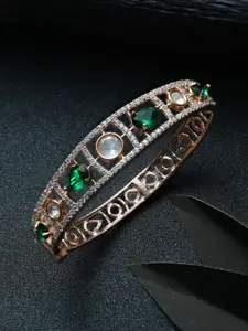 Priyaasi Women Rose Gold & Green Brass American Diamond Rose Gold-Plated Bangle-Style Bracelet
