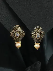 Priyaasi Gold-Plated Black Contemporary Drop Earrings