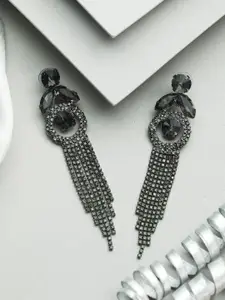 Priyaasi Black Floral Tasselled Floral Drop Earrings