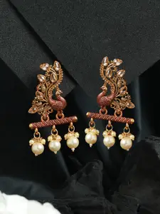 Priyaasi Gold-Plated Peacock Shaped Drop Earrings