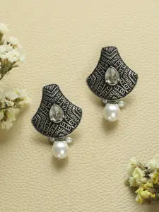 Priyaasi Silver-Plated Oxidised Contemporary Studs Earrings