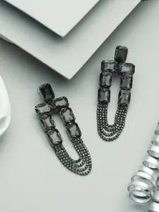 Priyaasi Black Silver Plated Contemporary Drop Earrings