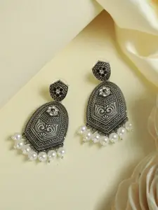Priyaasi Silver-Toned Floral Oxidised Drop Earrings