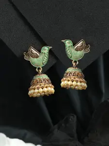 Priyaasi Gold-Toned & Green Jhumkas Earrings