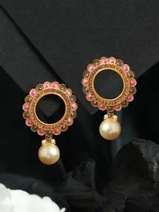 Priyaasi Gold-Plated Pink Floral Drop Earrings