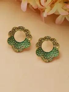 Priyaasi Gold-Plated Green Circular Studs Earrings