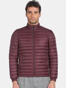 Arrow Sport Men Burgundy Self Design Quilted Jacket