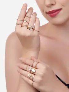 Zaveri Pearls Women Set of 15 Gold-Plated Adjustable Finger Ring