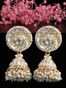 Zaveri Pearls Gold-Plated Kundan Contemporary Jhumkas Earrings