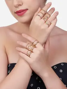 Zaveri Pearls Women Set of 15 Gold Toned Finger Ring